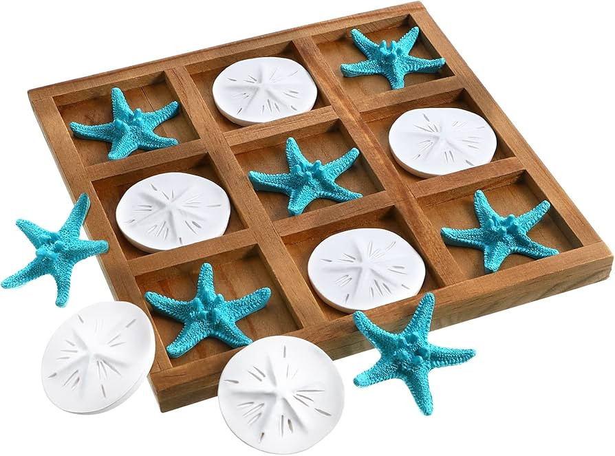 Chunful Beach House Decor Wooden Tic Tac Toe Game with Resin Seashell and Starfish Multilayer Tic... | Amazon (US)