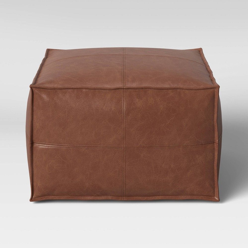 Earl Faux Leather French Seam Ottoman Caramel - Project 62™ | Target