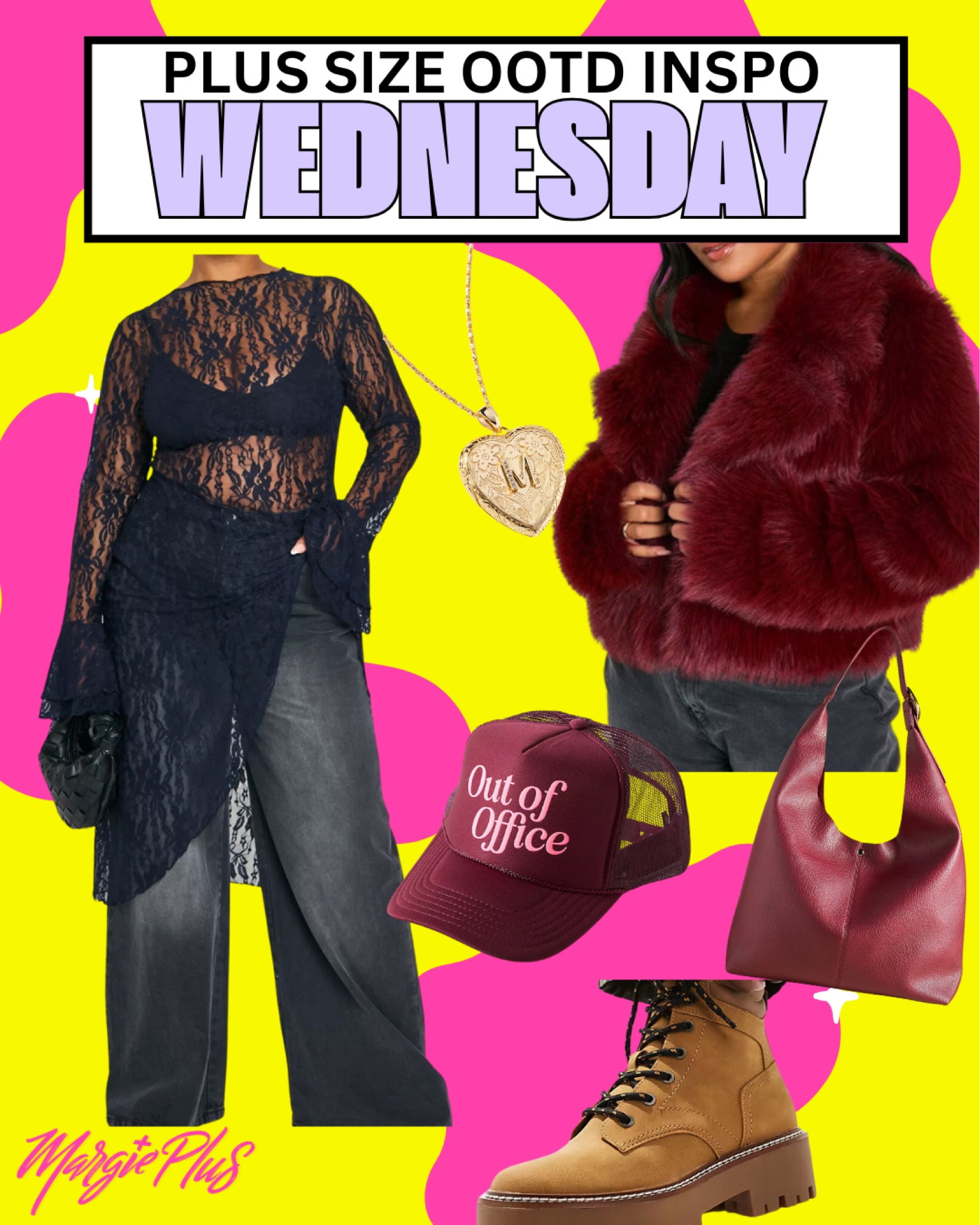 WEDNESDAY Plus Size Style Edit serving lace, dark denim, and a pop of burgundy fur and boots for a dressed up day time look 

#LTKPlusSize #LTKSeasonal #LTKStyleTip