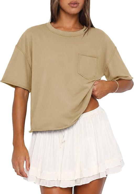 ATHMILE Womens Crop Tops Workout Shirts Gym Oversized Spring Summer Basic Tees Short Sleeve Casua... | Amazon (US)