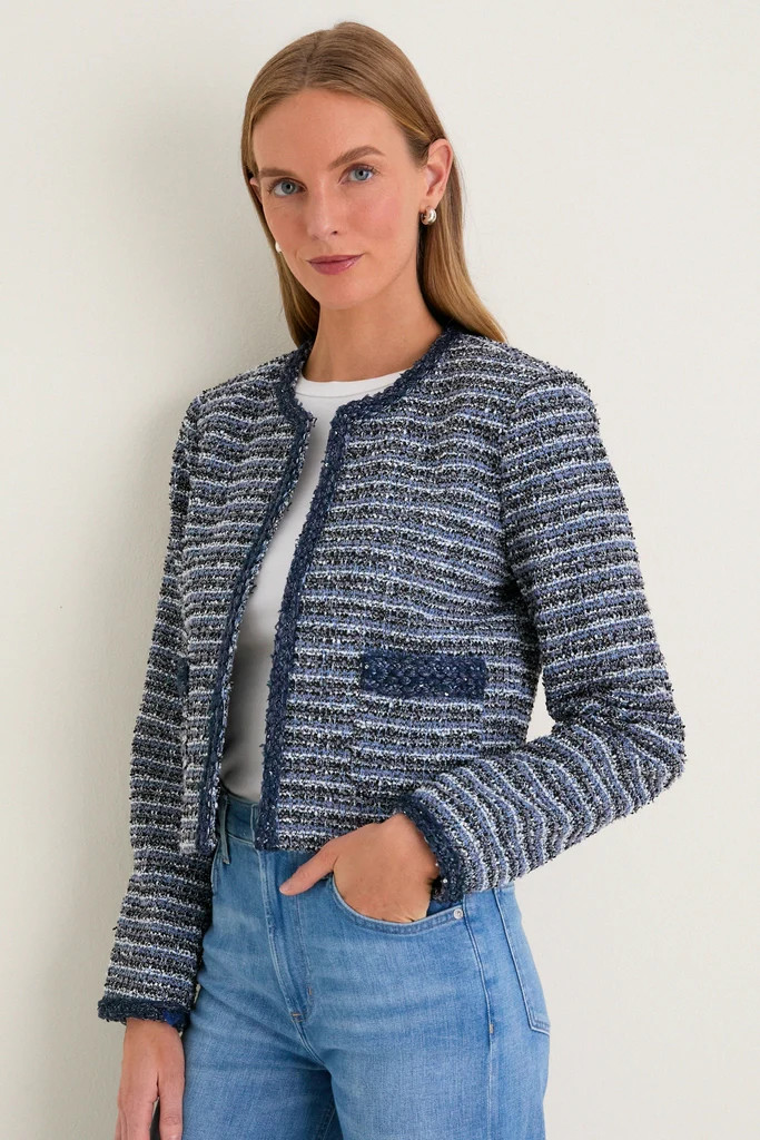 Blue Multi Tweed Fringe Cropped Gilles Jacket | Tuckernuck (US)