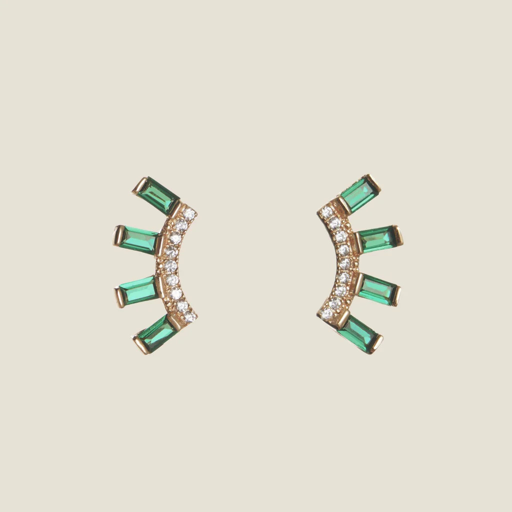 Green Anastasia Ear Climber | Nickel and Suede