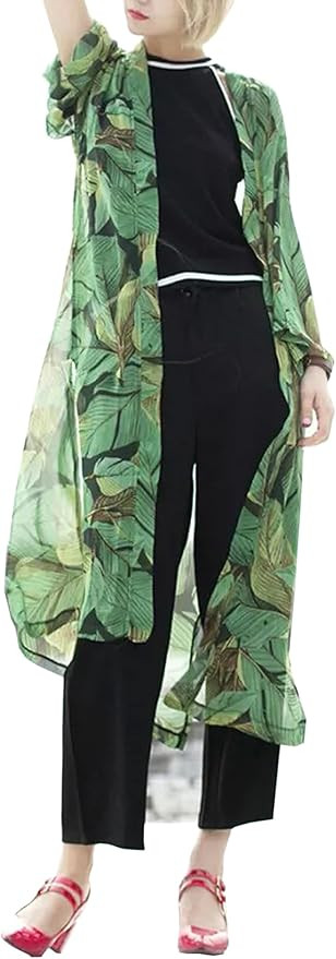 Hibluco Women's Fashion Chiffon Floral Kimono Cardigan Long Swimwear Cover Ups | Amazon (US)