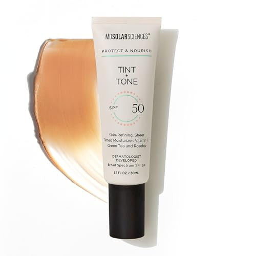 MDSolarSciences Tint + Tone Sheer Tinted Moisturizer SPF 50 | Evens Skin Tone, Brightens & Hydrates | Ceramides, Antioxidants & Vitamin C | Clinically Proven | Safe for Sensitive Skin (1.7 Fl Oz) | Amazon (US)