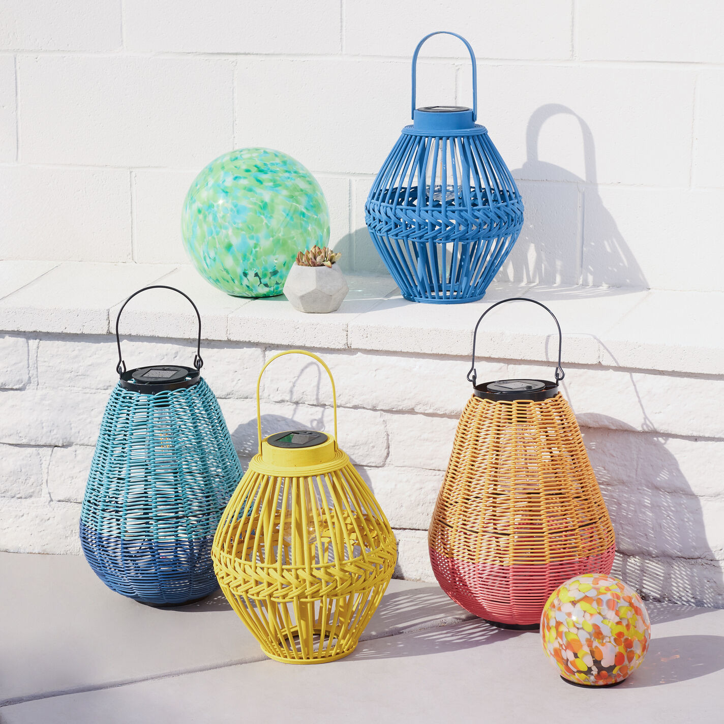 Ombre Recycled All Weather Wicker Teardrop Solar LED Lantern | World Market