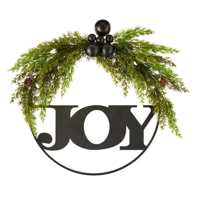 Joy Wreath with Artificial Greenery, Black, 18 in, by Holiday Time - Walmart.com | Walmart (US)