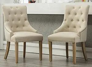 Roundhill Furniture Button Tufted Solid Wood Wingback Hostess Chairs with Nail Heads, Set of 2, T... | Amazon (US)