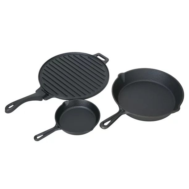 Ozark Trail 4-piece Cast Iron Skillet Set with Handles and Griddle, Pre-seasoned, 6", 10.5", 11" | Walmart (US)