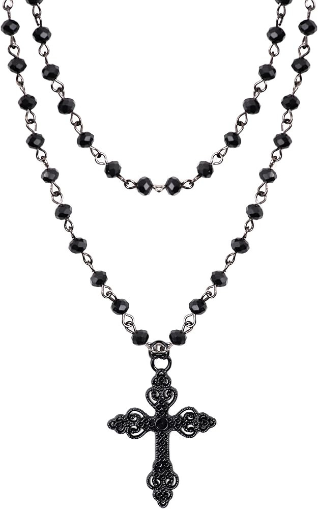 Sacina Gothic Layered Cross Choker Necklace, Black Bead Cross Choker, Gothic Emo Grunge Necklace,... | Amazon (US)