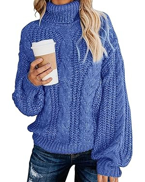 Fashionme Chic Ballon Sleeve Winter Turtleneck Chunky Sweater Slouchy Oversized Loose Pullover Ou... | Amazon (US)