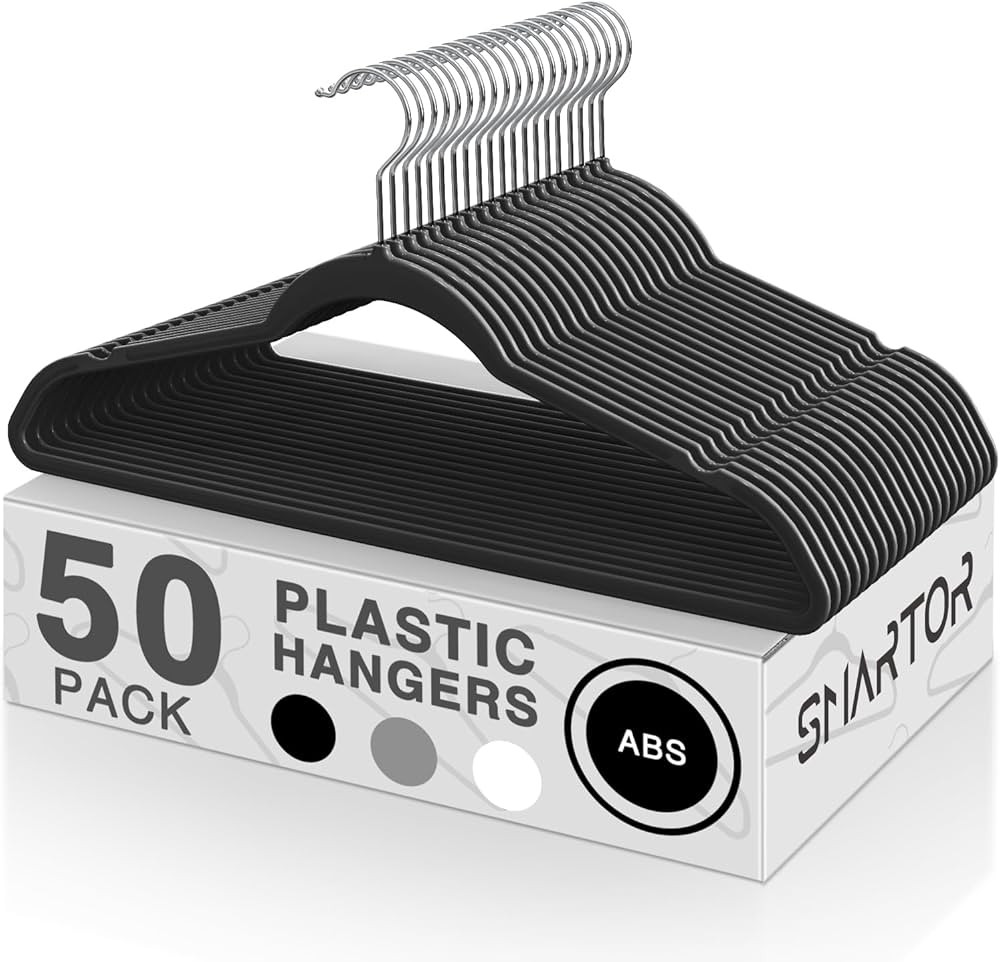 SMARTOR Plastic Hangers 50 Pack, Heavy Duty Plastic Hangers for Clothes - Non-Velvet Slim Hangers... | Amazon (US)
