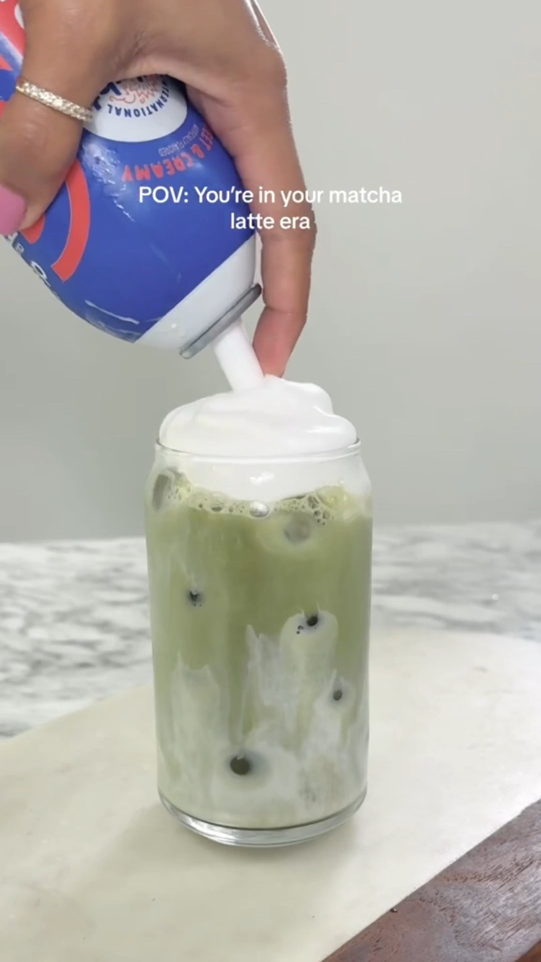 Perfectly sweet iced matcha with cold foam 🍵 #matcha #coldfoam #drinks #icedmatcha 

#LTKParties #LTKHome #LTKFindsUnder50