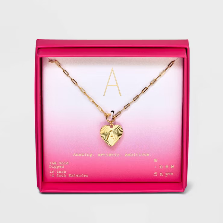 14K Gold Dipped Initial Diamond Cut Heart Pendant Necklace - A New Day™ Gold | Target