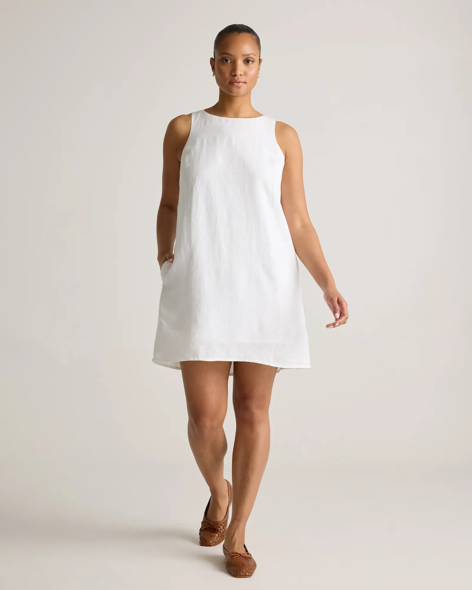 100% European Linen Tank Mini Dress in White | Quince