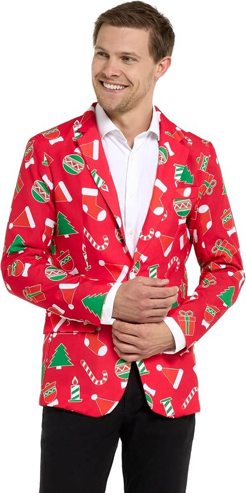 Offstream Men's Christmas Blazer - Ugly X-Mas Holiday Print Outfit - Only Suit Jacket | Amazon (US)