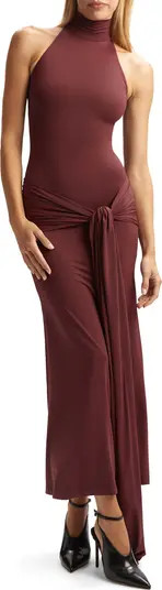 Isadora Mock Neck Tie Front Maxi Dress | Nordstrom