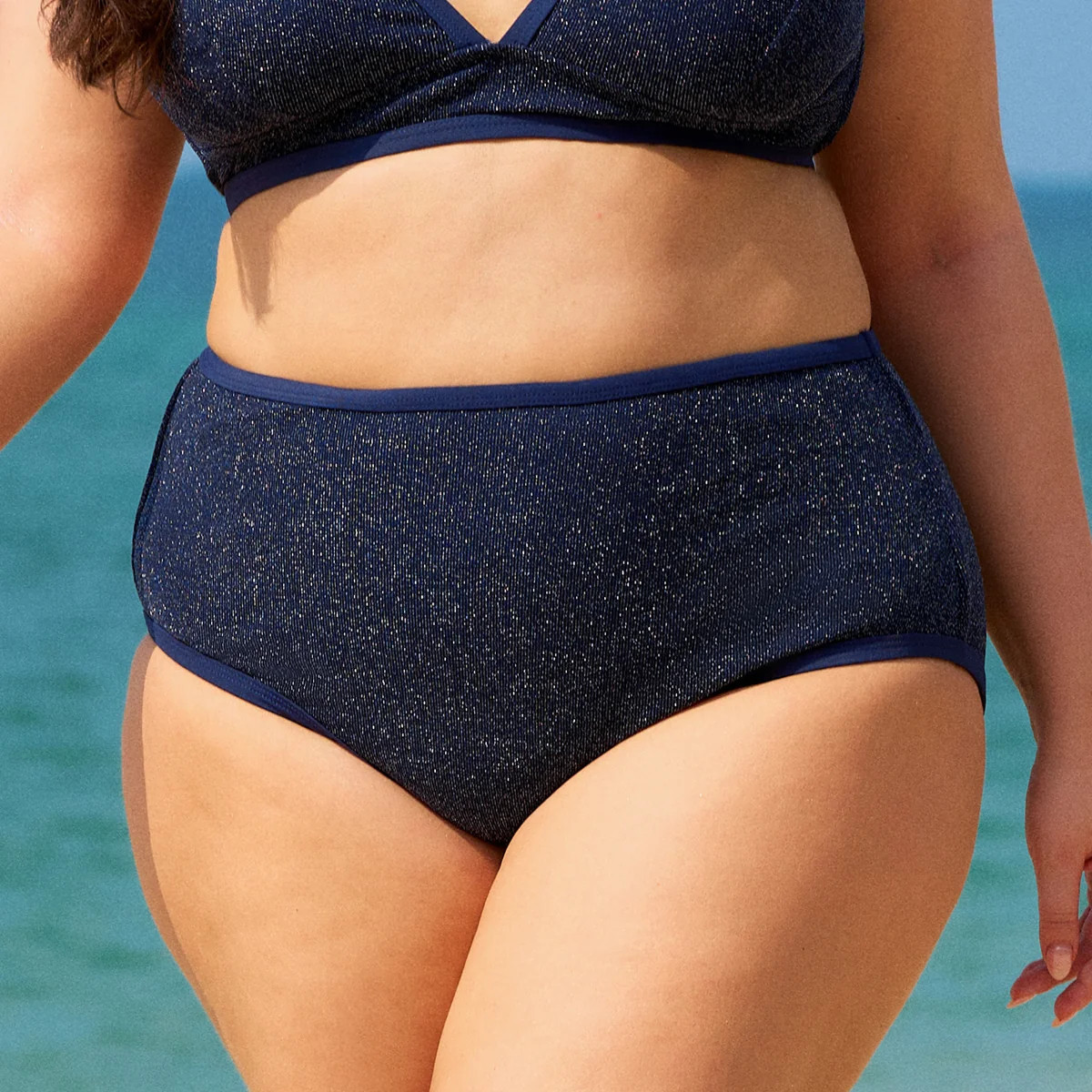 Blue Lurex Plus Size Bikini Bottom & Reviews - Blue - Sustainable Plus Size Bikinis | BERLOOK | BERLOOK