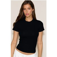 Black Soft Rib Crew Neck Short Sleeve Top | PrettyLittleThing US