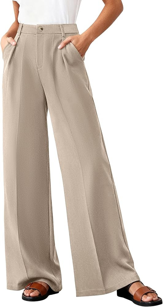 BTFBM Wide Leg Pants Woman 2026 High Waisted Button Business Casual Dressy Trousers Office Work P... | Amazon (US)