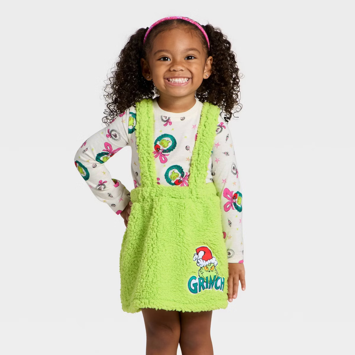 Toddler Girls' 2pc The Grinch Christmas Faux Shearling Skirt and Long Sleeve T-Shirt Set - Green | Target