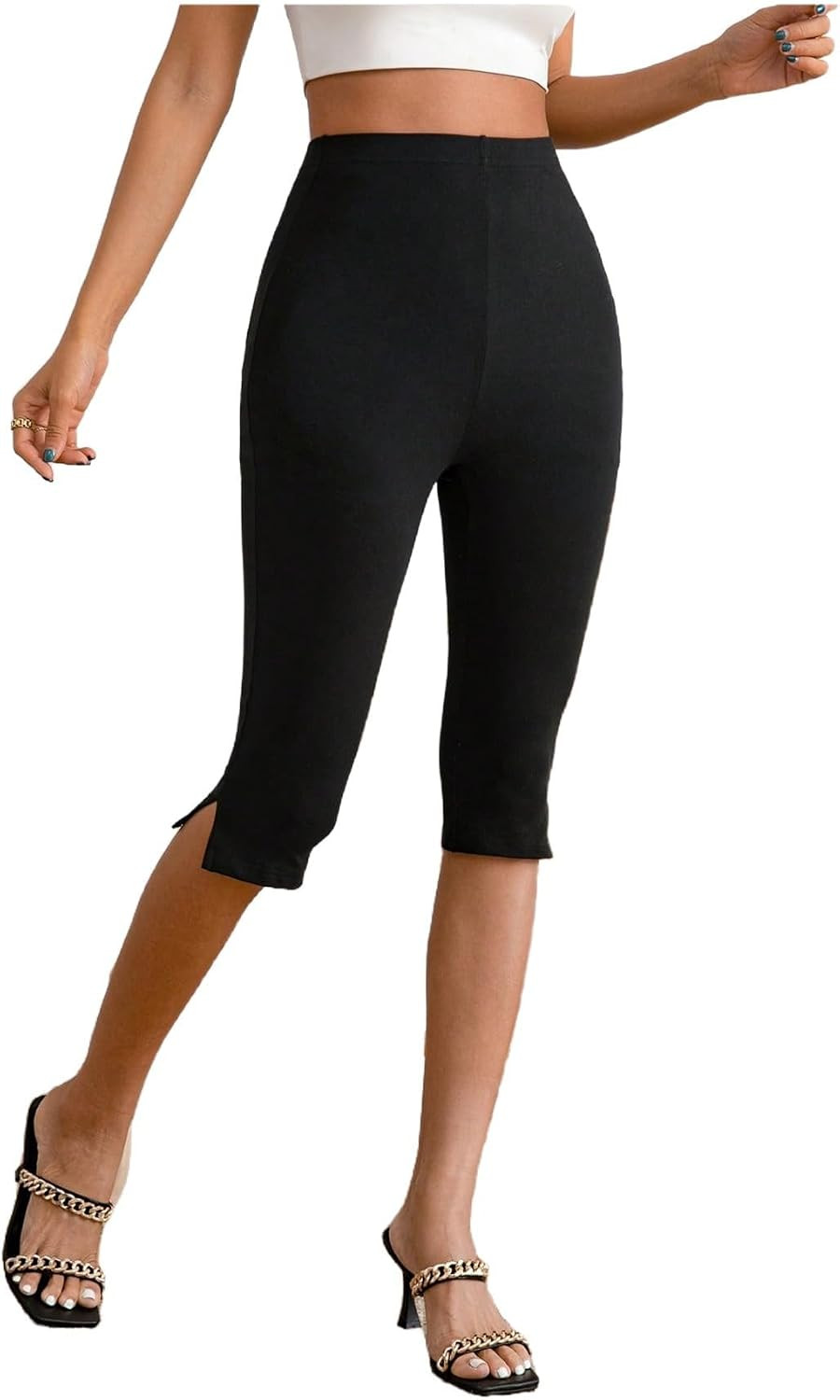 MakeMeChic Women's Capri Pants High Waisted Yoga Workout Leggings | Amazon (US)