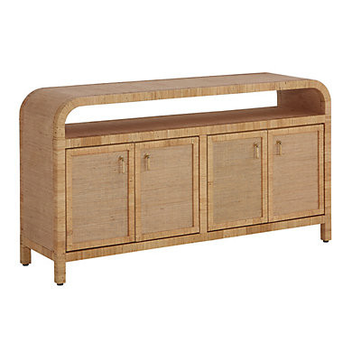 Reya Rattan and Grasscloth Mahogany Sideboard Storage Cabinet with Doors | Ballard Designs, Inc.
