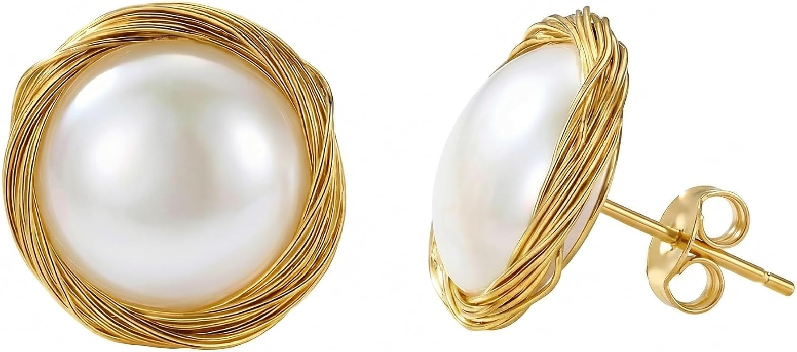 14K Gold Wrapped Wire AAA+ Handpicked White Freshwater Cultured Pearl Earrings Studs - Wedding Di... | Amazon (US)