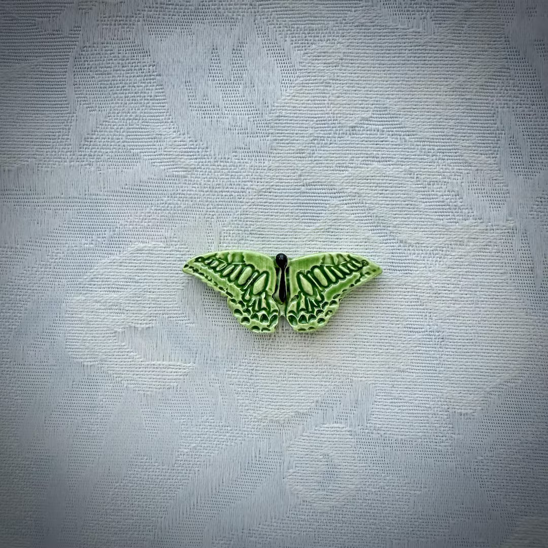 Small Green Ceramic Butterfly, Hand Painted Art Tile, Garden Mosaic Supply | Etsy (US)