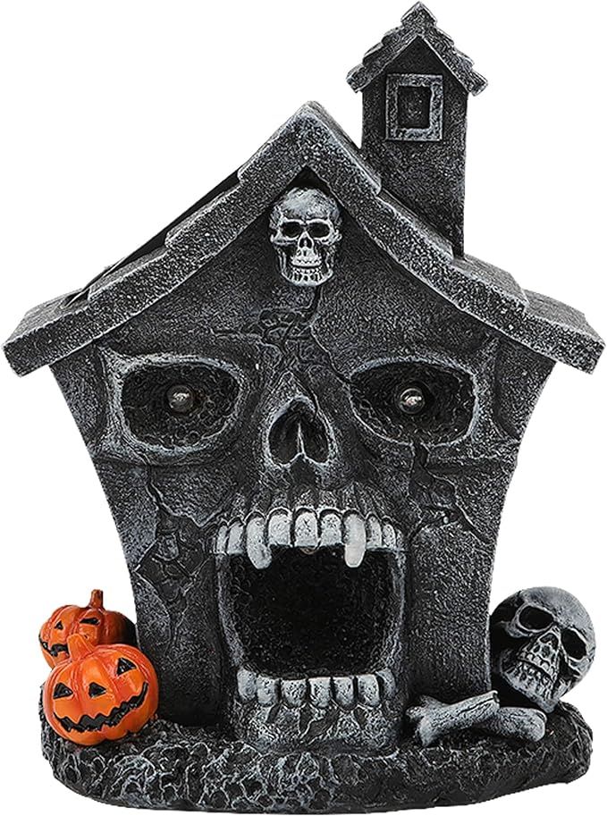 Halloween Skull Head Haunted House Village Figurine Decoration Resin Mansion Lighted Table Decor ... | Amazon (US)