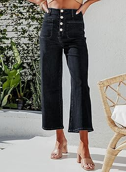 Sidefeel Women's Wide Leg Jeans High Waisted Zimbaplatinum Stretchy Straight Leg Jeans Buttoned L... | Amazon (US)