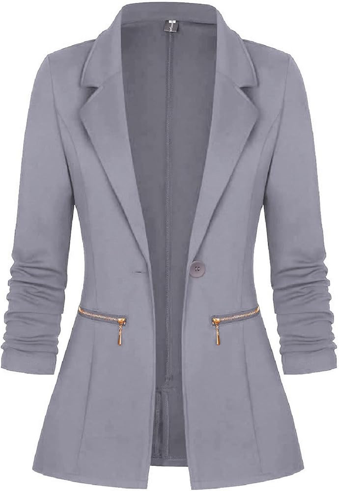 Genhoo Women's Long Sleeve Blazer Open Front Cardigan Jacket Work Office Blazer with Zipper Pocke... | Amazon (US)