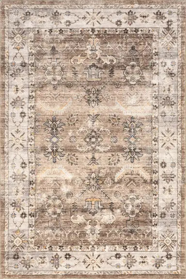 Erma Vintage Floral Medallion Washable Rug | Beige | Rugs USA