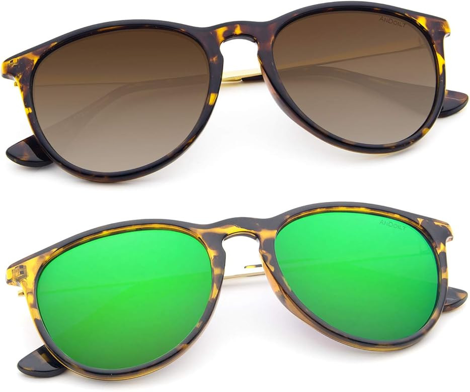 ANDOILT Vintage Polarized Sunglasses for Women Men UV Protection Retro Round Mirrored Lens | Amazon (US)
