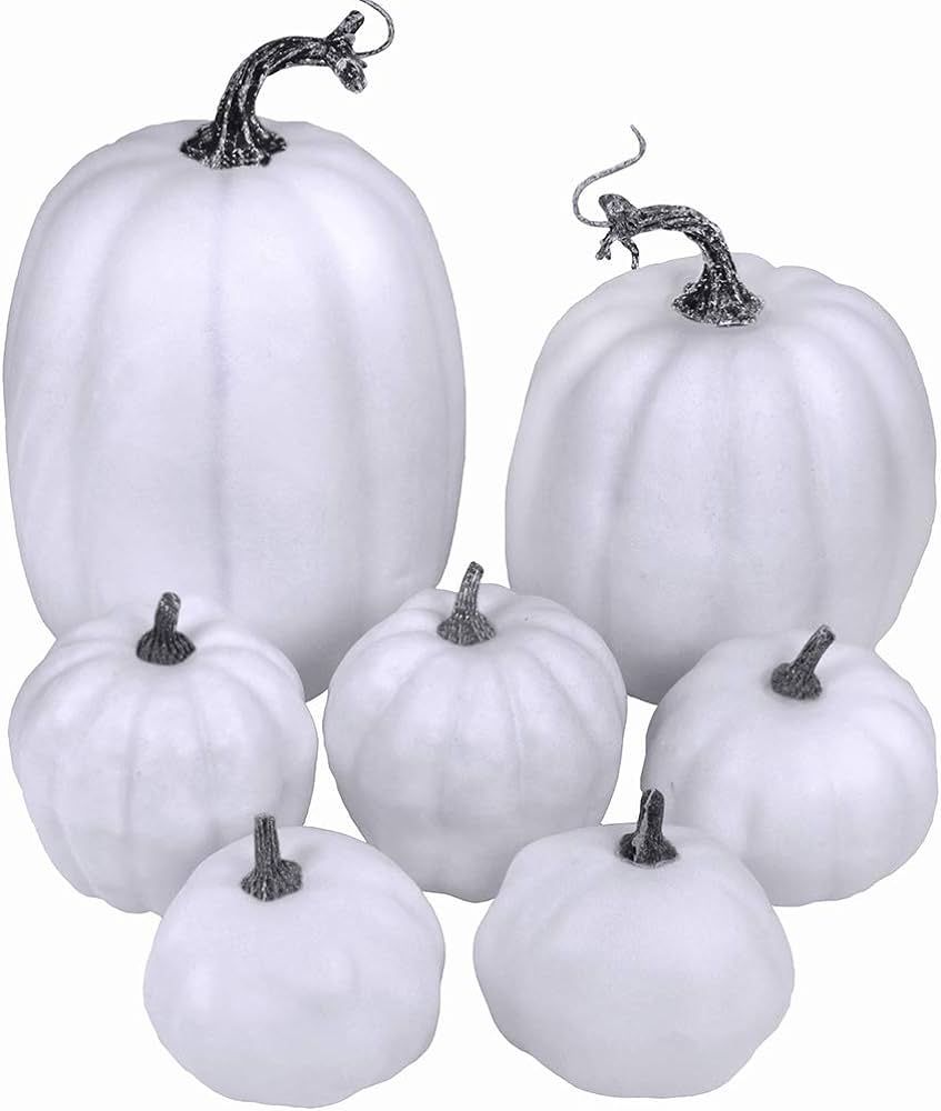 7 Pcs Assorted Sizes Fall Artificial Pumpkins Harvest Pumpkins Faux Foam Pumpkins for Fall Autumn... | Amazon (US)