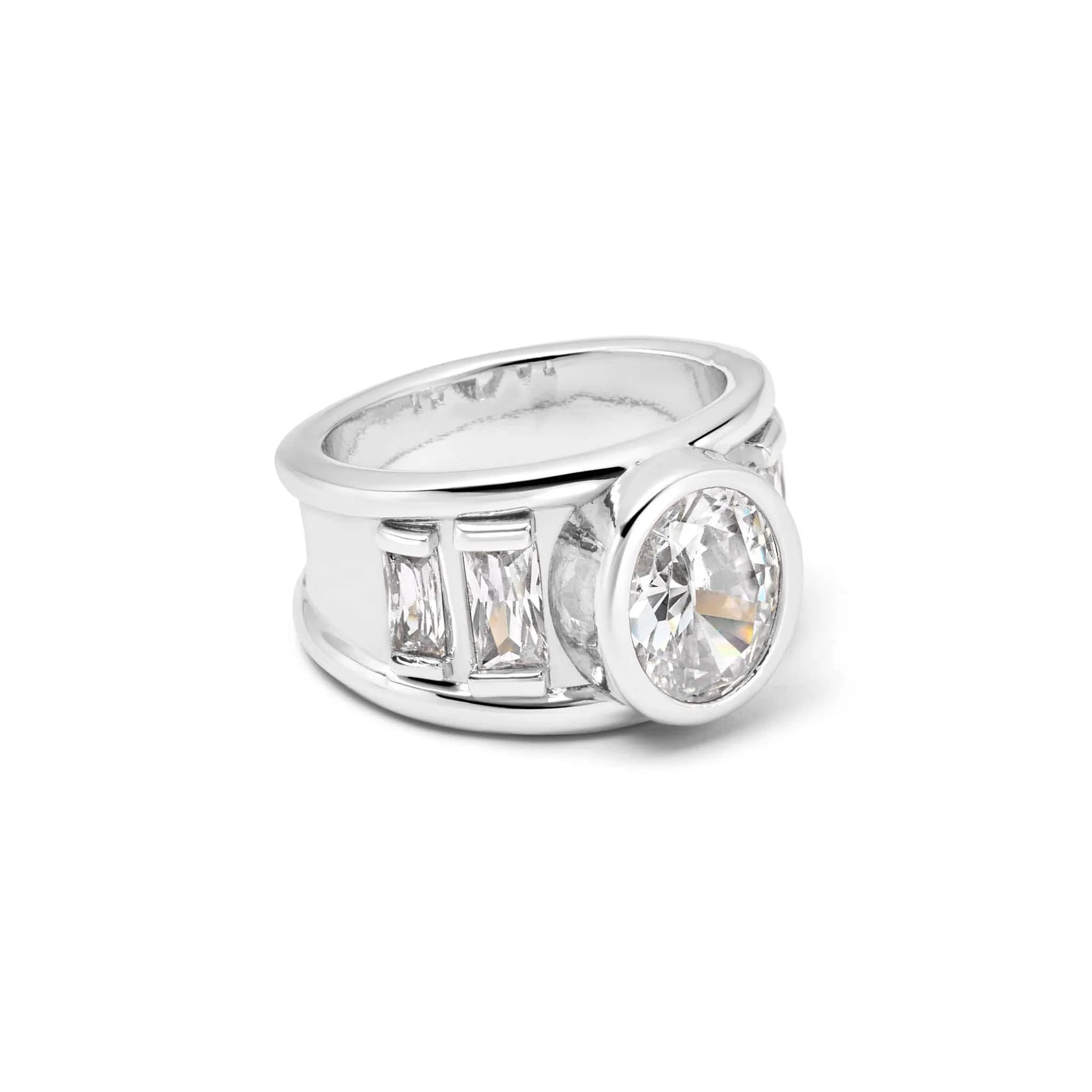 Polly Crystal Chunky Ring Silver Plate | Daisy London Jewellery