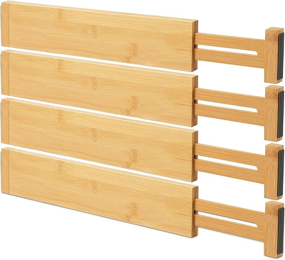 Bellsal Large Drawer Divider Bamboo (3.15 Tall 16.75-21.85 Long) Deep Kitchen Drawer Organizer fo... | Amazon (US)