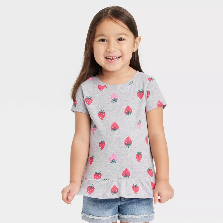 Toddler Girls' Strawberries Short Sleeve Top - Cat & Jack™ Gray | Target