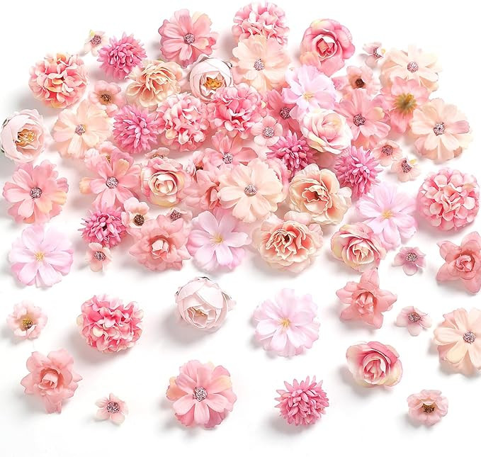 Faux Flower Heads Mini Pink Artificial Flower Heads Fake Peony Daisy Rose Flowers Multicolor Smal... | Amazon (US)