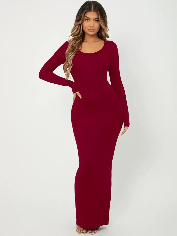SHEIN SXY Solid Maxi Bodycon Dress | SHEIN