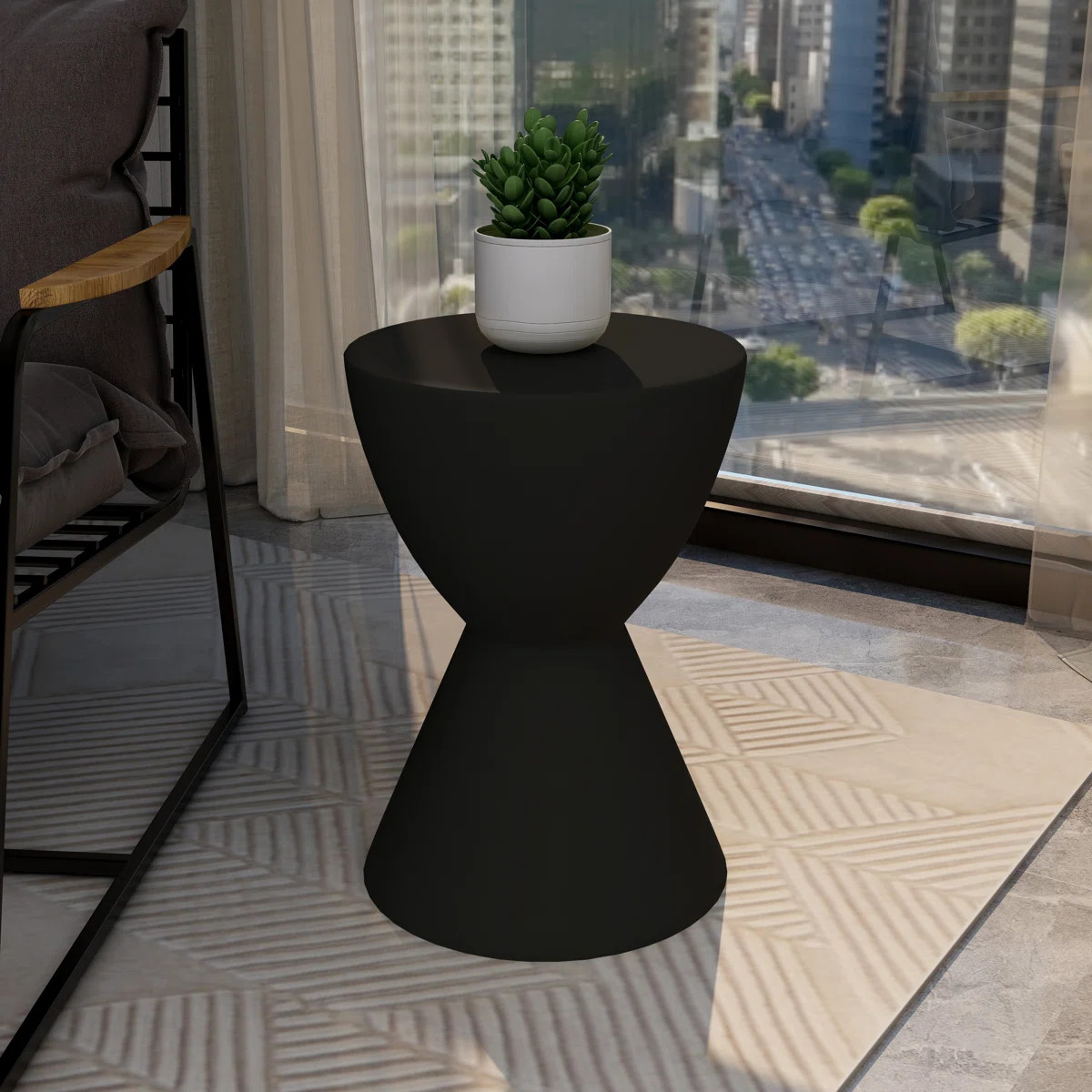 Sherburn 14" Wide Fiberstone Hourglass Side Table with Round Top – Indoor Outdoor Accent Table ... | Wayfair North America