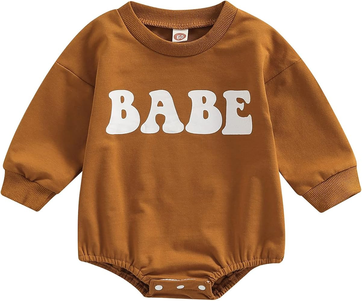 Newborn Baby Girl Boy Clothes Crewneck Sweatshirt Romper Babe/Rainbow Pullover Sweater Shirts Oversi | Amazon (US)
