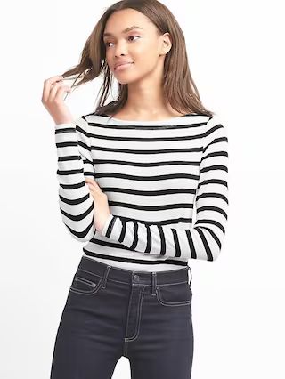 Gap Womens Stripe Long Sleeve Modern Boatneck Black Stripe Size L Tall | Gap US