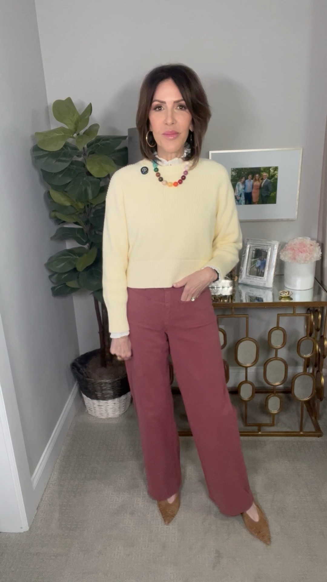 yellow sweater, colorful beaded necklace, white ruffle blouse, spring outfit, over 50 outfits 

#LTKSeasonal #LTKgrwm #LTKOver40