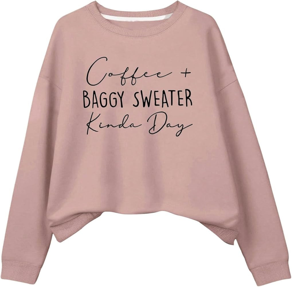 SHENHE Women's Graphic Sweatshirts Coffee and Baggy Kinda Day Slogan Crewneck Fleece Cozy Sweatsh... | Amazon (US)