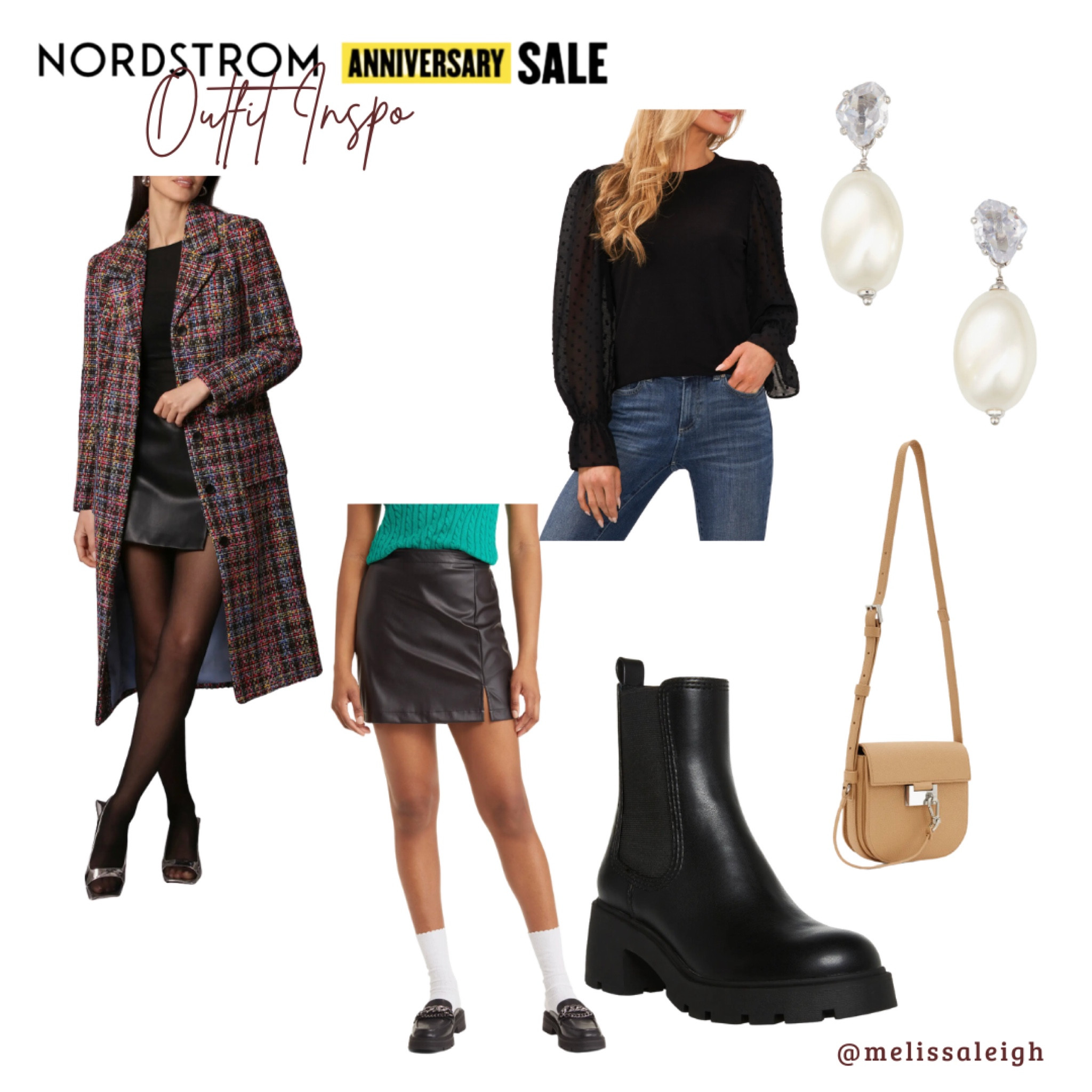 Nordstrom anniversary sale, Nordstrom, Nordstrom sale, n sale 2023, sale finds, fall fashion, staple items, preppy outfit, plaid tweed long coat, black Long sleeve top with ruffle wrists, faux leather skirt, Chelsea boots, all saints crossbody purse, pearl and rhinestone drop earrings 

#LTKworkwear #LTKSeasonal #LTKxNSale