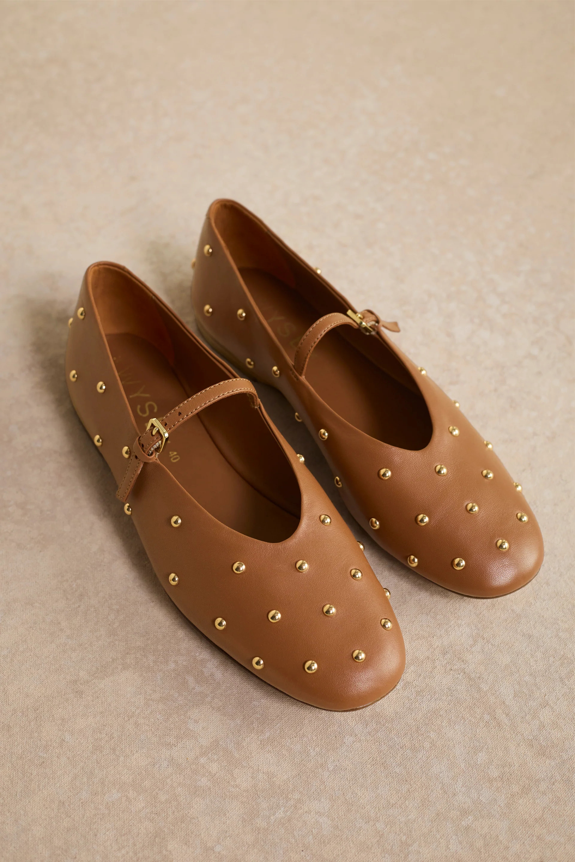 Stella Leather Studded Ballet Flat - Tan | WYSE London