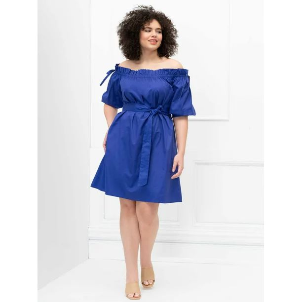 ELOQUII Elements Women's Plus Size Off-The-Shoulder Trapeze Dress | Walmart (US)