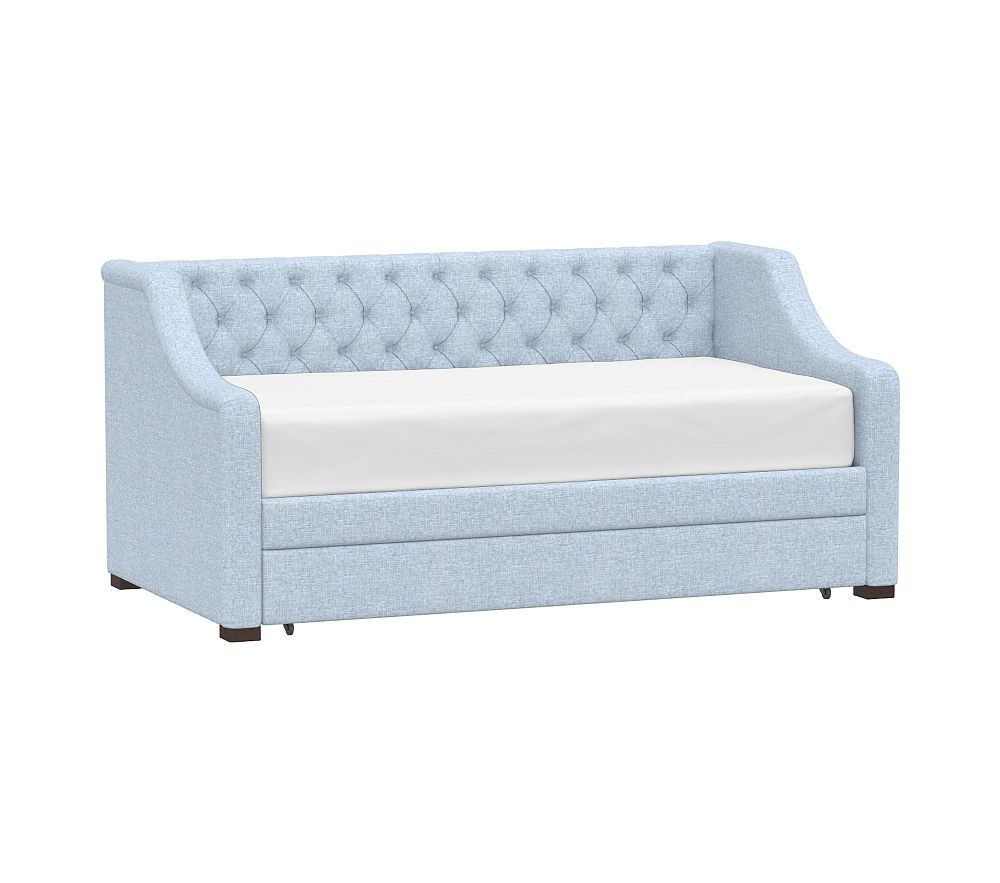 Tufted Daybed w/ Trundle Twin Eco Performance Weave Chambray | Pottery Barn Kids