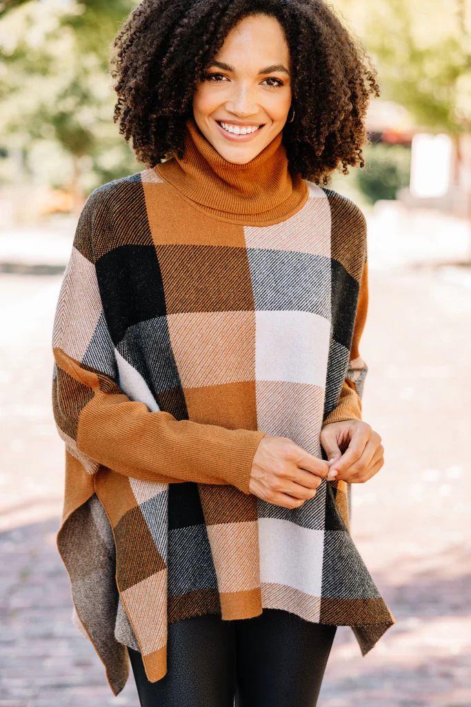 Get Your Attention Camel Brown Plaid Sweater | The Mint Julep Boutique