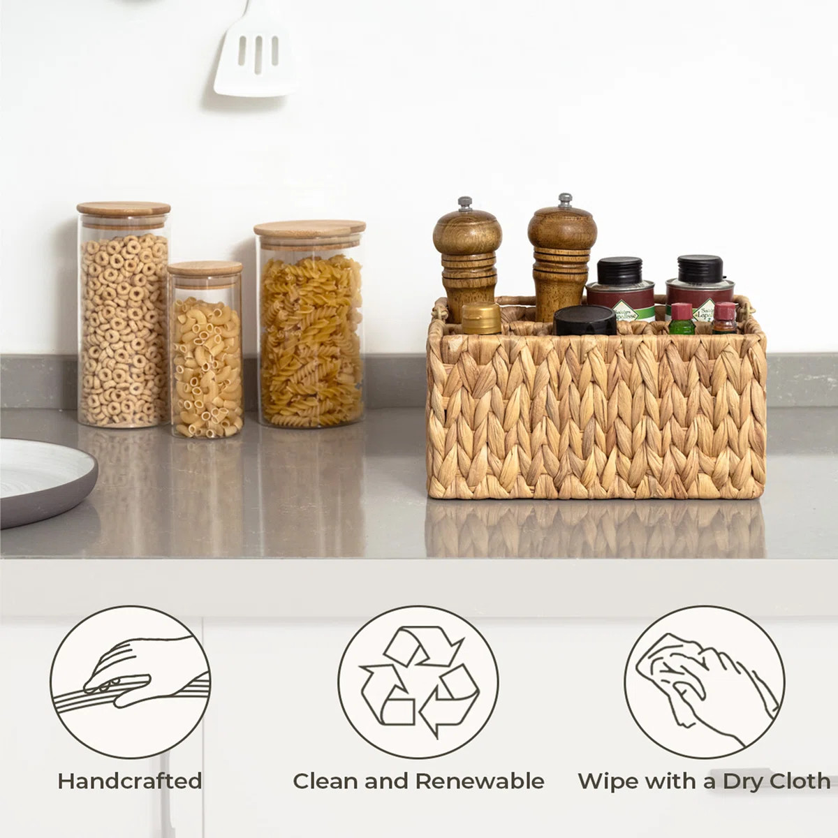 Hand-Woven Wicker Cutlery Holder with Handle, Flatware Basket Organizer | Wayfair North America